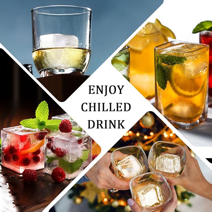 Large Ice Cube Tray for Whiskey: FDDBI Big Square Ice Cube Maker for Cocktail - 3Pack Silicone Old Fashioned Ice Cube Trays - 2inch Huge Cubed Ice Trays for Whisky