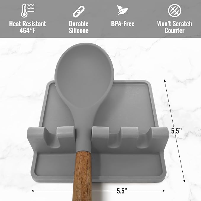 Zulay Silicone Utensil Rest - BPA-Free, Durable Spoon Rest with Drip Pad - Heat-Resistant Spoon Rest for Stove Top - Spoon Rest for Kitchen Counter - Kitchen Gadgets & Kitchen Utensils Holder - 2 Pack