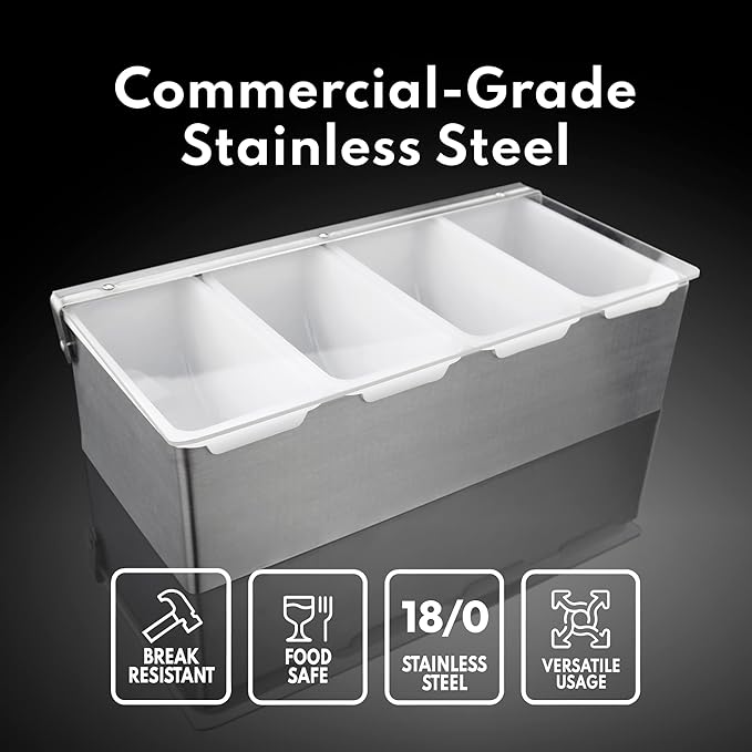 New Star Foodservice 48025 Stainless Steel Condiment Dispenser with 4 Compartments (NO ICE Tray Included)