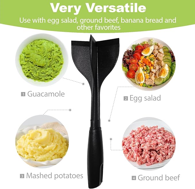 QPQ Good Grips Scoop And Avocado Masher Tool, Guacamole Masher- Slicing & Smashing, Ergonomic Non-Slip Handle, Perfect for Guacamole, Soft Fruits & Vegetables (Black)