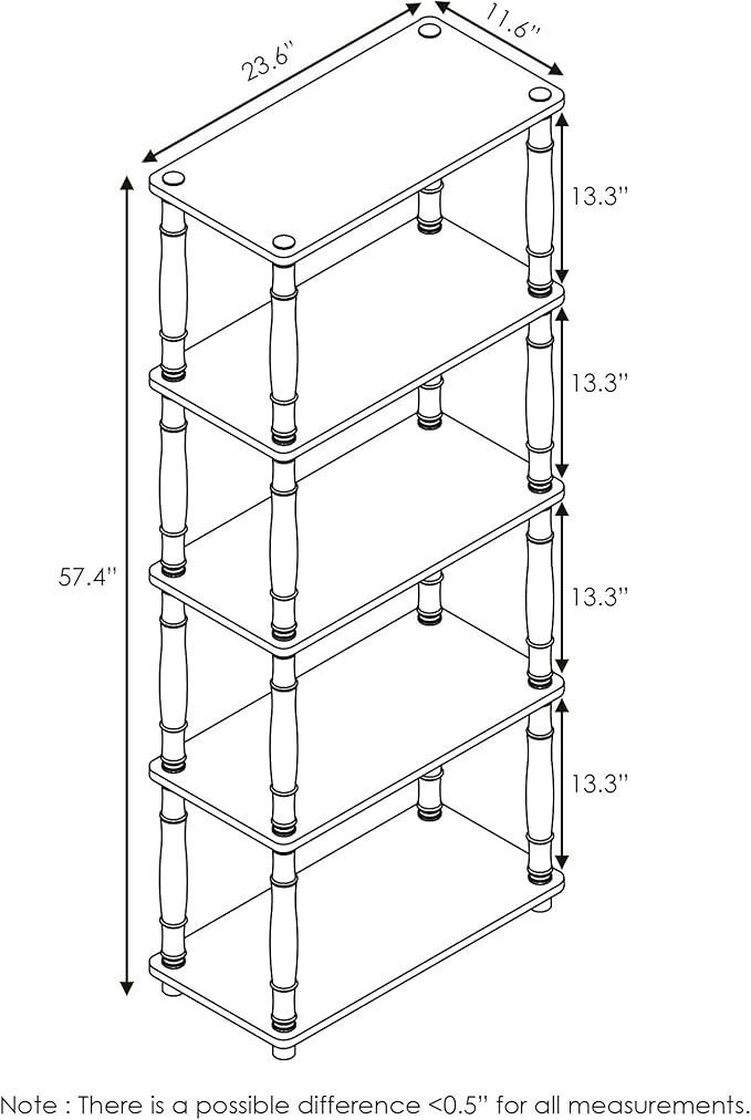 Furinno Turn-N-Tube 5-Tier Multipurpose Shelf Display Rack with Classic Tubes, French Oak Grey/Black