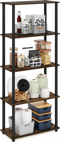 Furinno TURN-N-TUBE Storage Shelves, 5-Tier Book Shelf, Corner Shelf, Toolless Open Shelves, for Organization and Storage, Living Room, Garage, Home Office, Amber Pine