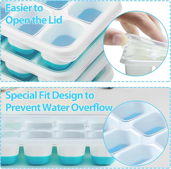 DOQAUS Ice Cube Trays 4 Pack, 40 pcs Silicone Ice Cubes Tray Maker with Spill-Resistant Removable Lid, Easy Release & Pop out, LFGB and BPA Free, Stackable Flexible, for Soup, Food, Cocktail, Coffee