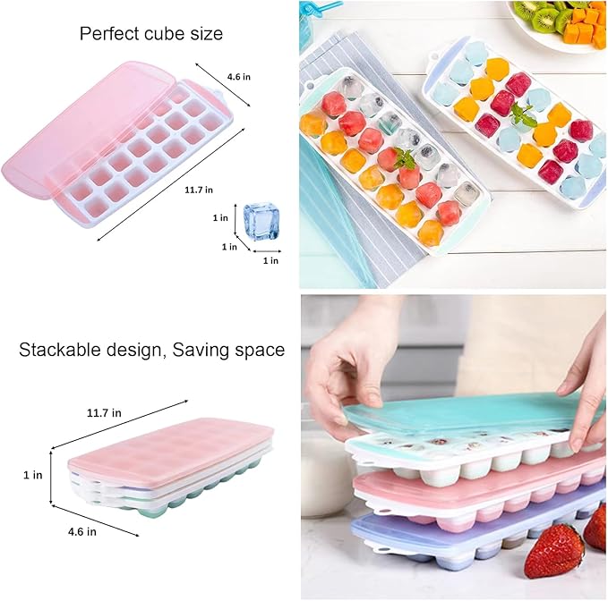 Silicone Ice Cube Tray with Lid - Mini Silicone Ice Tray with Lid,Small Ice Cube Tray,Tiny Ice Cube Trays for Iced Coffee,Baby Food,BPA Free,Easy Release