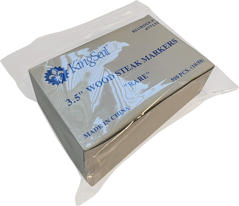 KingSeal 500 Count 3.5 Inch Natural Birch Wood Steak Markers, Heat Stamped, Rare, Eco Friendly, Bulk Pack - 1 Box of 500