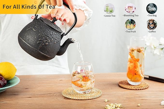 Tea Kettle, TOPTIER Japanese Cast Iron Teapot with Infuser for Loose Leaf and Tea Bags, Stovetop Safe Cast Iron Tea Kettle Coated with Enameled Interior for 40 oz (1200 ml), White