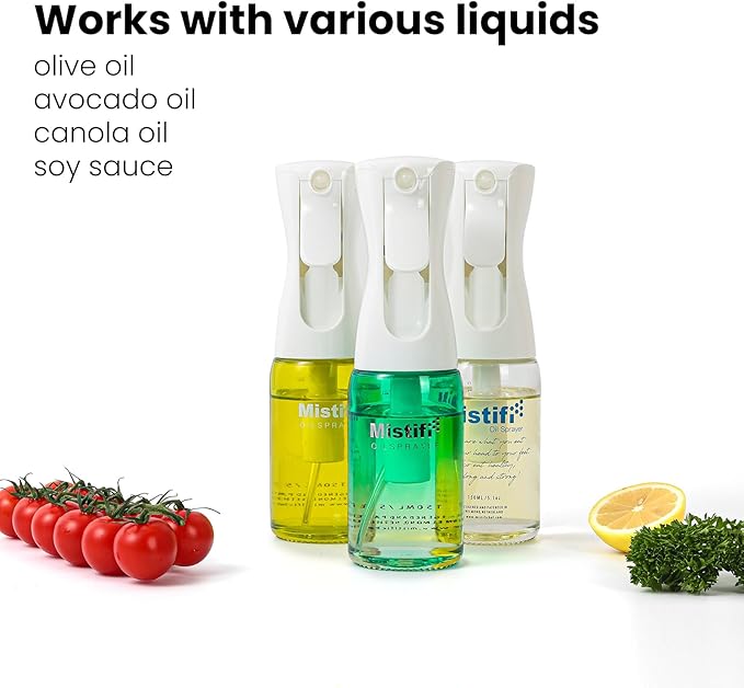Mistifi Glass Oil Sprayer/Mister 5.1 fl oz (150ml), For Cooking Oil, Olive Oil, Soy Sauce, Vinegar, Non-Aerosol Refillable Dispenser, Spray Bottle (FS637 NaturalFood)