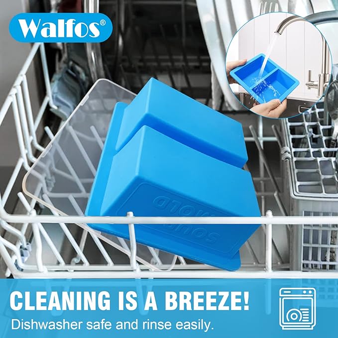 Walfos Extra-Large Silicone Freezing Tray with Lid, 1-Cup Freezer Tray for Storing and Freezing Broth, Sauce and Ice, 2 Pack
