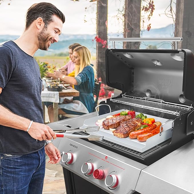 Universal Stainless Steel Cooking Griddle, Nonstick Flat Top Plate Insert for Gas Top Stove and Charcoal Grills, Tailgating, Camping and Parties, 23" x 16" Plancha Para Cocinar
