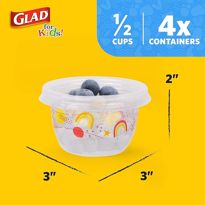 Glad for Kids GladWare Variety Pack - Back-to-School Food Storage Containers with Lids - Mixed Sizes with Rainbow and Cute Patterns - Tight-Sealing Kids Lunch Set - 26 Pieces
