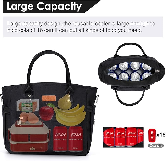 Insulated Lunch Bag for Women/Men,LeakProof Adult Lunch Box,Large Lunch Tote Bag with Removable Shoulder Strap,Portable Reusable Lunch Cooler Bag for Office Work Picnic Beach