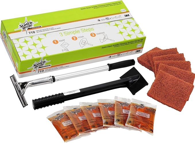 3M Scotch-Brite Griddle Cleaning, Quick Clean Heavy Duty Scour Pad, 4 in x 5.25 in, 6 Pads/Pack, For Baked On Food and Cooking Oils, Use on Hot or Cool Griddle
