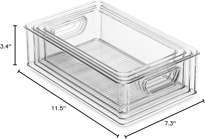 Munfix Set Of 16 Refrigerator Organizer Bins - Plastic Pantry Organization and Storage Baskets - Stackable Food Fridge Organizers with Cutout Handles for Freezer, Kitchen, Countertops, Cabinets