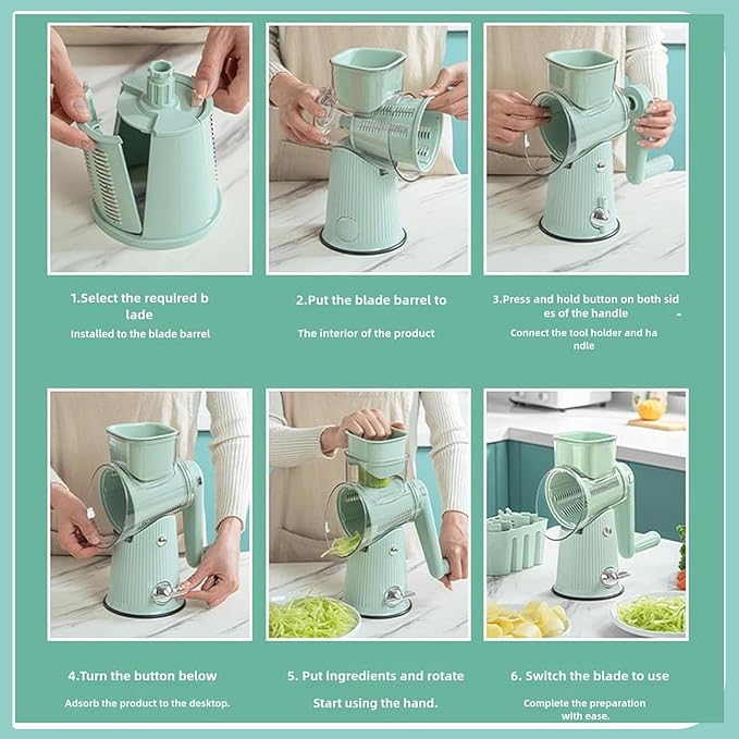 Sakesfor 5 In 1 Food Chopper,2025 New Sakesfor 5 In 1 Rotary Cheese Grater Vegetable Slicer,5 in 1 Hand Crank Food Chopper,Easy To Clean Kitchen Gadgets(Green)