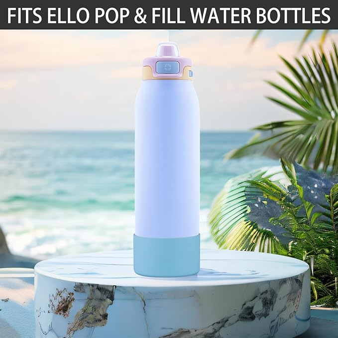 2 PCS Silicone Bottom for Ello Pop 32 OZ Water Bottle, Water Boot for Ello Pop,Avoid Scratches and Noise (Sky Blue, 22oz)