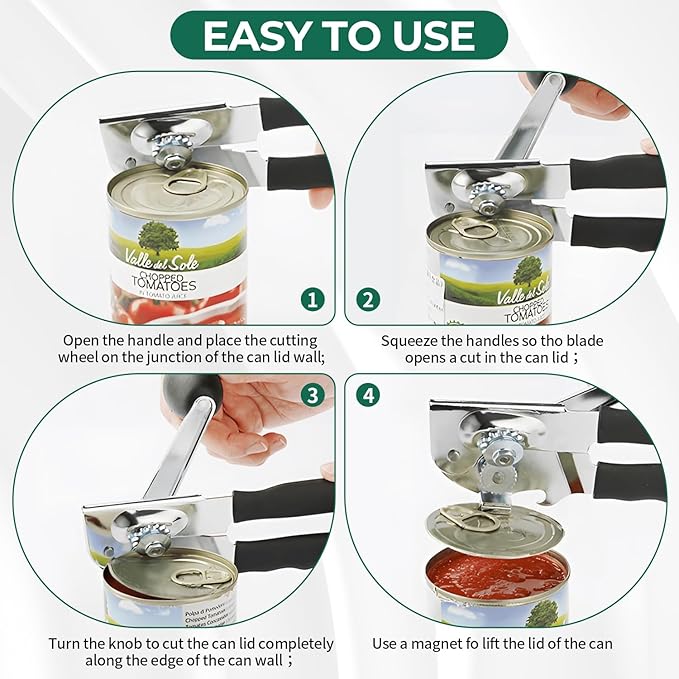 Commercial Can Opener Manual Heavy Duty Stainless Steel Handheld Smooth Edge Can Opener for Seniors for Kitchen