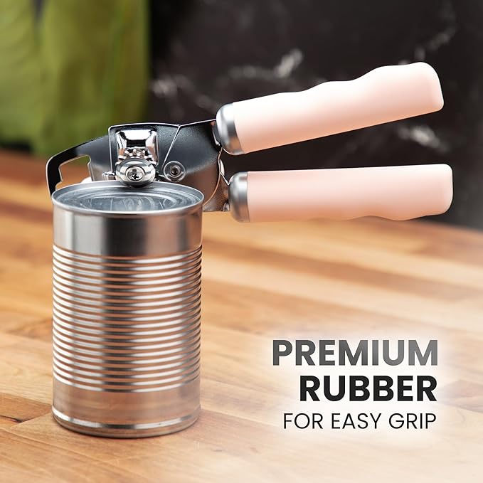 Zulay Kitchen Heavy Duty Stainless Steel Can Opener Manual with Bottle Opener - Rust Proof Manual Can Opener With Turn Knob & Comfy Soft Grip Handles - Peach