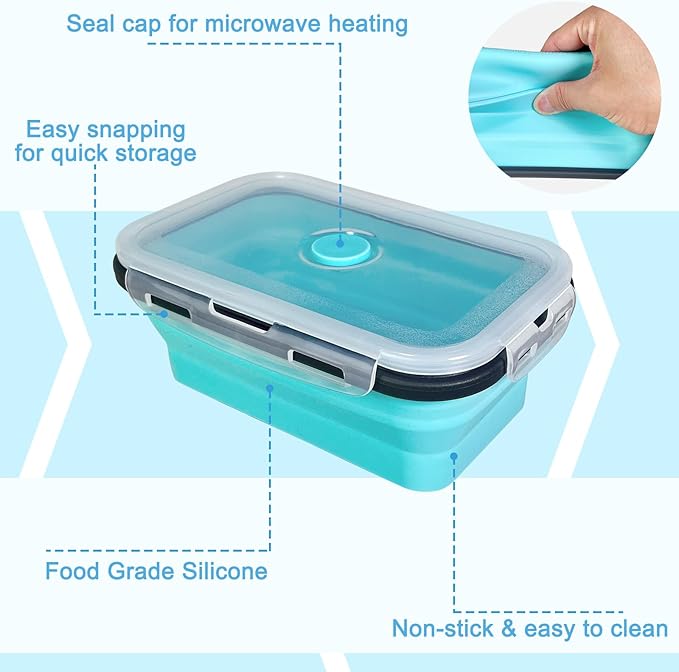 Guyuyii 4 Pack Collapsible Food Storage Containers with Lids – Stacking Silicone Food Storage Containers for RV Accessories, RV Essentials, Camper Must Haves – Microwave, Dishwasher, Freezer Safe