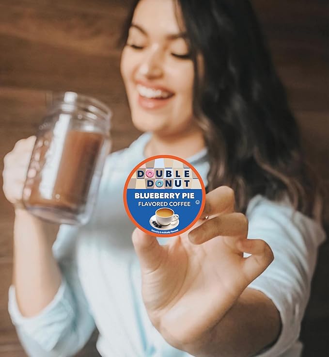 Double Donut Coffee Blueberry Coffee Pods, Single Serve Blueberry Flavored Coffee Pods, Medium Roast Coffee for Keurig K Cups Brewers, 24 Count