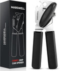 Can Opener Manual, MARSWELL Comfy Grip Can Opener Hand Held with Magnetic Lifter, Smooth Cutting Sharp Blade, Manual CanOpener for Seniors with Easy Turn Knob, Black