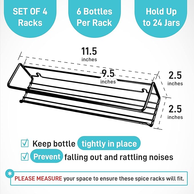 Spice Rack Wall Mounted 4 Tier – Space-Saving Kitchen Spice Organizer for Seasonings – Screw or Adhesive Hanging – Wall Mount Hanging Spice Rack for Wall, Cabinet, Pantry Door 2.5x 2.5x11.5 in