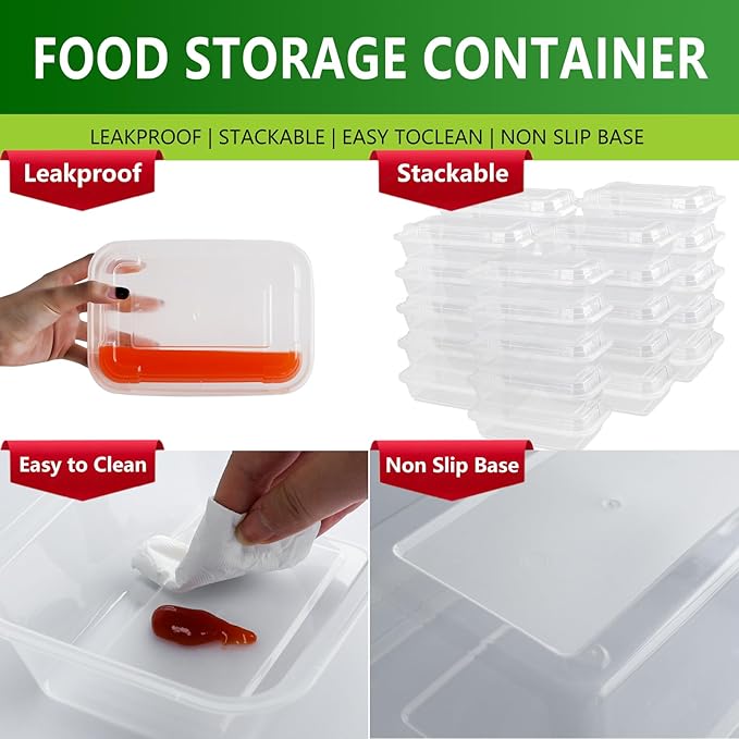 20 Pack 12oz Clear Meal Prep Containers Reusable Food Storage Containers with Lids - BPA Free Microwave Safe Lunch Bento Box with Lids - Spill Proof, Dishwasher and Freezer Safe