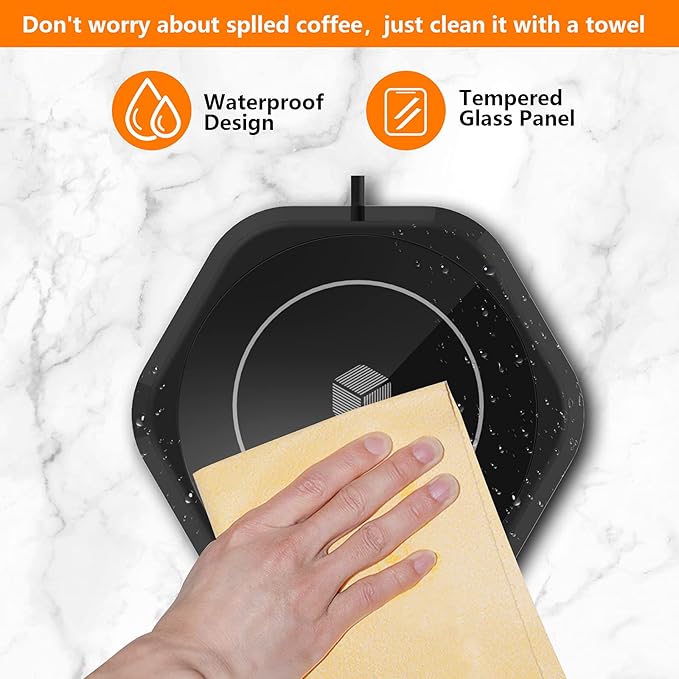 Smart Beverage Heating Plate Candle Wax Cup Warmer Electric Thermostat Coaster for Hot Coffee Milk Tea Water Cocoa Desk Home Office Use (R1 Black)