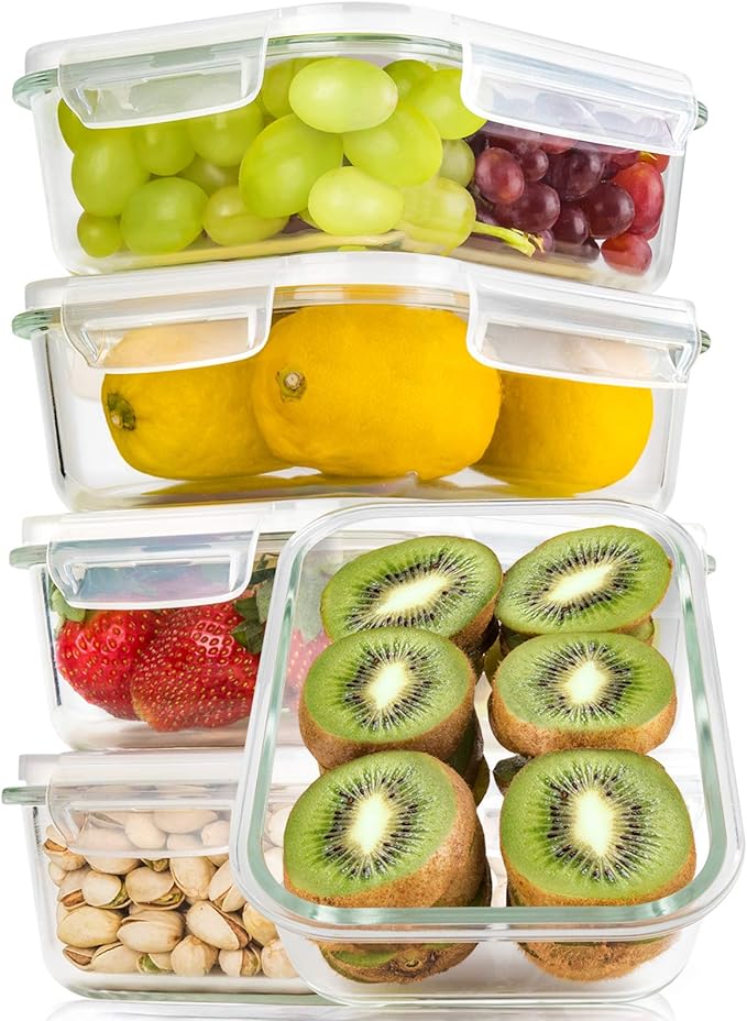 Bayco Large Glass Meal Prep Containers, 5 Pack, 36oz | 4.5cups, Food Storage With Lids, Airtight Bento Boxes, BPA Free & Leak Proof