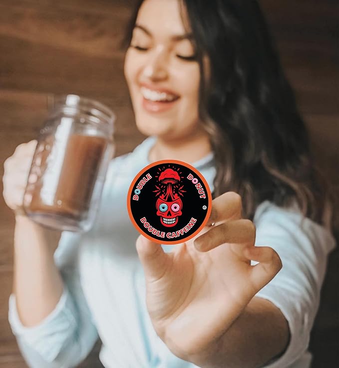 Double Donut Coffee High Caffeine Coffee Pods, Extra Strong Double Caffeine Dark Roast Coffee, Compatible with Keurig K Cups Brewers 72 Count