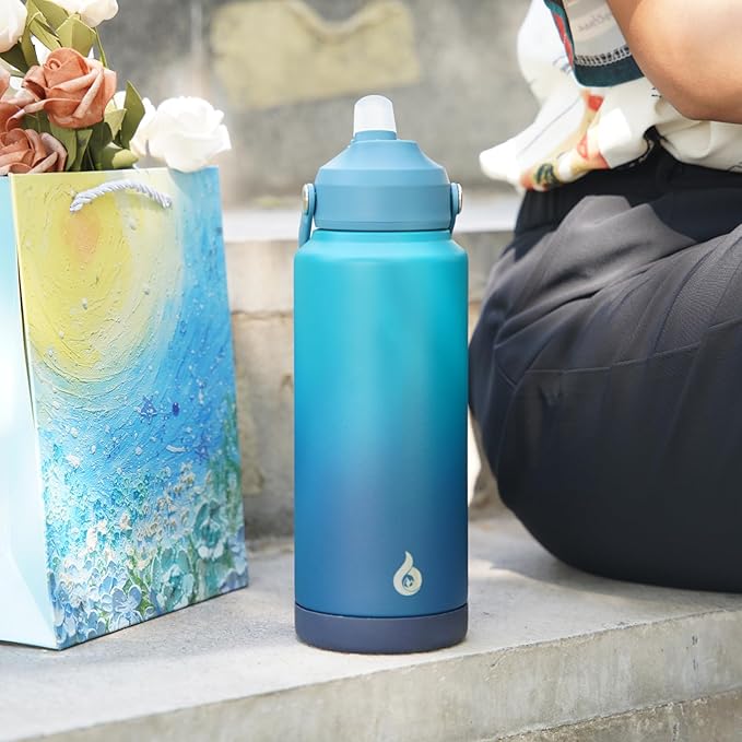 BJPKPK Water Bottle with Straw Lid, 32oz Vacuum Insulated Water Bottles, Metal Stainless Steel Thermo for Sports, Travel, BPA Free Leak Proof Thermo, Cups, Flasks, Tumblers,Vast
