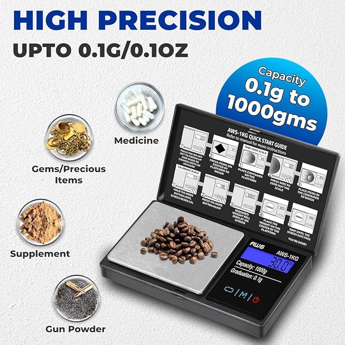 American Weigh Scales Series Digital Pocket Weight Scale 600g x 0.1g |Digital Gram Scale Small Scale Mini Food Scale Jewelry Scale Ounces/Grains Scale, Easy to Carry (Black, 1000g x 0.1g)