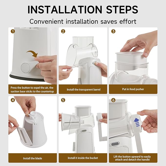 Rotary Cheese Grater Hand Crank, 5 in 1 Mandoline Vegetable Slicer - 5 Sets of Blades,Strong Suction Base&Easy to Clean - Kitchen Cheese Grater Shredder with Handle for Fruit,Vegetable,Nuts