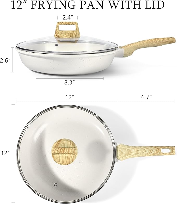 GiPP Ceramic Nonstick Frying Pan with Lid - 12" Healthy Non-Toxic Non Stick Skillet Omelette Pans, Induction Compatible Chef Pan, PFAS & PFOA-Free, Dishwasher Safe, Stay Cool Handles
