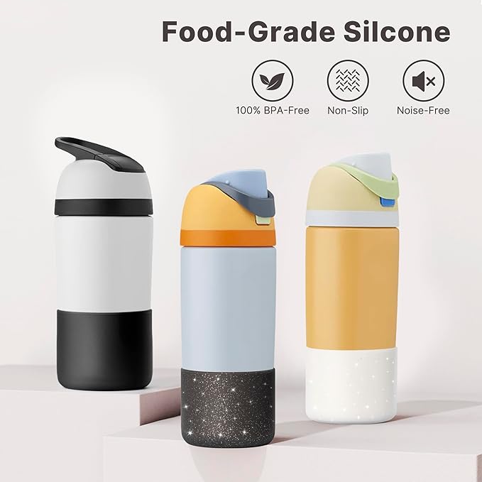Silicone Boot for Owala 14/16 oz Water Bottle, Anti-Slip Protective Sleeve for Owala 12 oz Kids Tumbler, Boot Bottom Base fit Flip 14 oz Insulated Stainless-Steel Water Bottle (Glitter White)