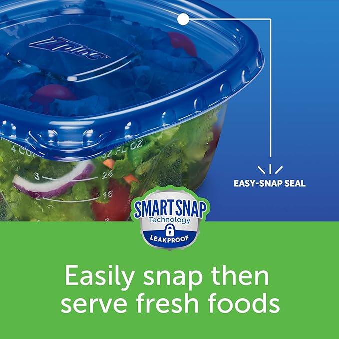 Ziploc Food Storage Meal Prep Containers Reusable for Kitchen Organization, Smart Snap Technology, Dishwasher Safe, Deep Square, 24 Count