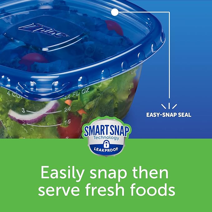 Ziploc Food Storage Meal Prep Containers Reusable for Kitchen Organization, Smart Snap Technology, Dishwasher Safe, Deep Rectangle, 16 Count