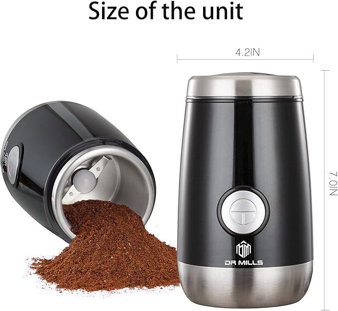 DR MILLS DM-7445 Coffee Grinder Electric,Spice and Herb Grinder, Blade & Cup Made with SUS304 Stainless Steel Food Grinders Electric