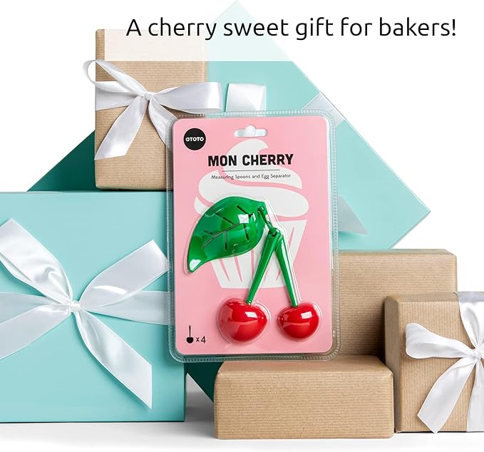 OTOTO Measuring Cups Set - Teaspoons for Dry & Liquid Ingredients, BPA-free & Dishwasher Safe, Funny Gifts, Baking Accessories, Unique Kitchen Gadgets (Mon Cherry)