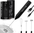 Zulay Froth N Go Milk Frother – Rechargeable 3-in-1 Handheld Frother Wand with Travel Case & USB-C Charger – Single, Double & Egg Whisk for Latte, Cappuccino, Matcha, Protein Shakes – Black
