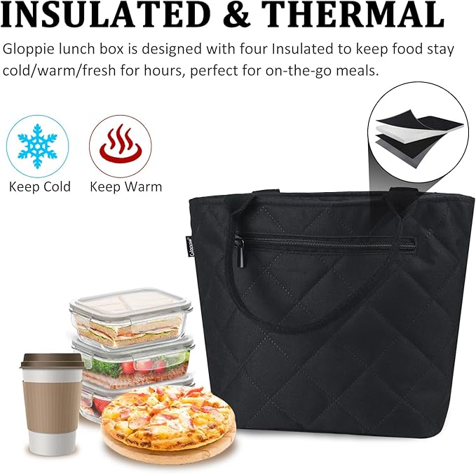 Gloppie Lunch Bag Women Lunch Box for Women Insulated Leakproof Lunch Tote for Work Loncheras Para Mujer Black