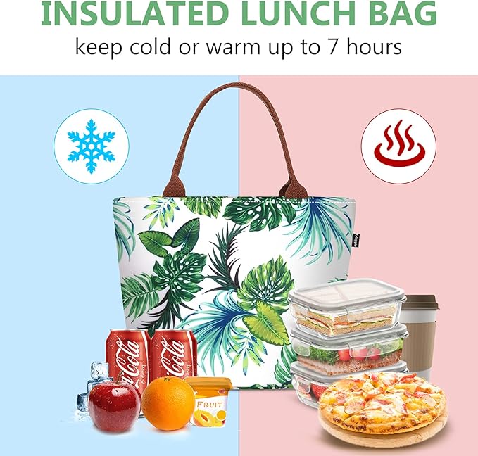 Gloppie Insulated Lunch Tote for Women | 9L Leakproof Cooler Bag with Palm Leaf Design | Thermal Work Lunch Bag for Office, Gym & Picnic