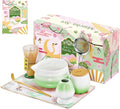 Matcha Whisk Set, Green Matcha Kit, 8 Pcs Matcha Set Includes Matcha Bowl with Spout, Matcha Whisk and Holder, Ceramic Tea Caddy, Bamboo Scoop, Scoop Rest, Sifter and Tea Towel, Gift for Tea Lover