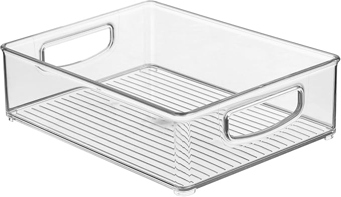 iDesign Plastic Stackable Pantry Bin - Organizer Bin with Handles for Cabinets or Fridge - Set of 4 - Clear