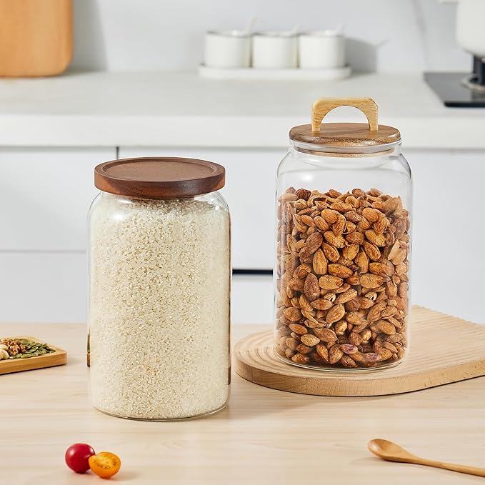 Sweejar Large Glass Candy Jar with Wooden Lid, 1 Gallon Glass Canister with Airtight Lid for Sugar/Flour Storage - 1 Pack