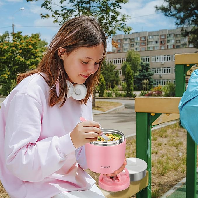 Soup Thermo for Hot Food Adults 32OZ Lunch Containers Wide Mouth Hot Food Jar Vacuum Insulated Stainless Steel Bento Box Leakproof with Spoon (Light Pink)