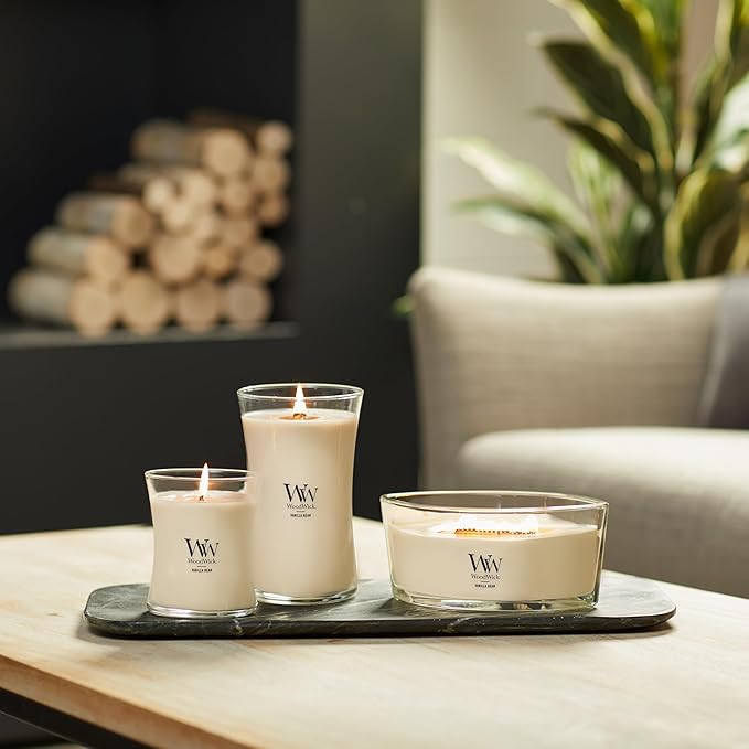 WoodWick Vanilla Bean Holiday Candle Gifts for Women and Men, 9.7 oz Medium Hourglass Candle with Crackling Wick