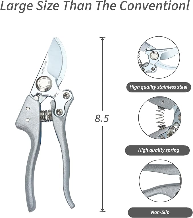 Pruning Shears SK5 Steel Hand Pruners – Ultra Sharp Garden Clippers with Safety Lock, Comfort Grip, Cuts Branches Up to 3/4 Inch for Flowers & Plants