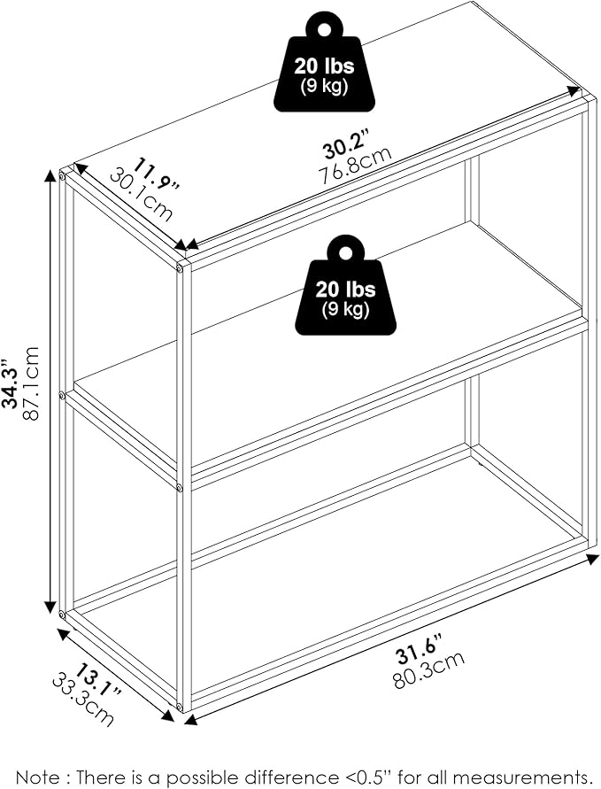 Furinno Moretti Modern Lifestyle Wide Stackable Shelf, 2-Tier, Solid White/White