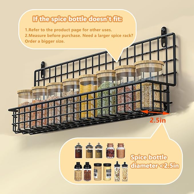 X-cosrack 4 Pack Spice Rack Wall Mount, Upgraded Connectable Seasoning Organizer for Space-Saving, Hanging Spice Storage for Cabinet/Pantry Door (Patent:USD909138S)