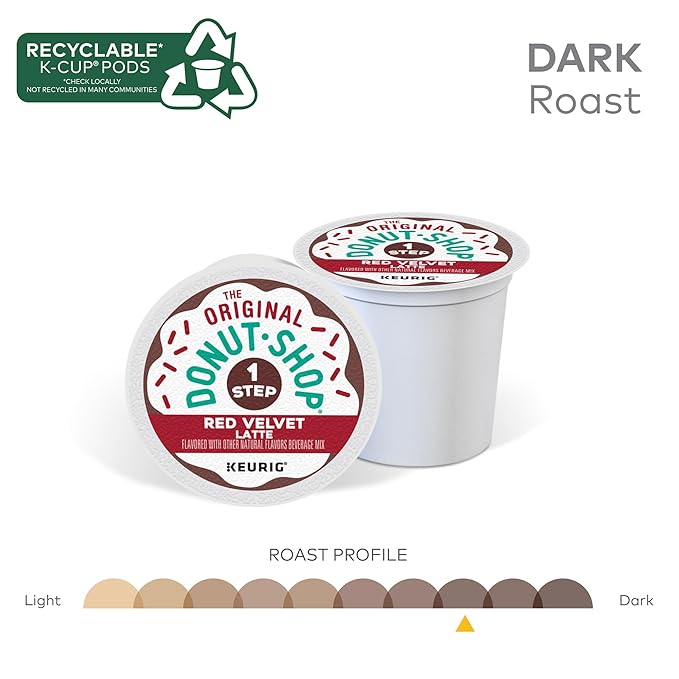 The Original Donut Shop One Step Red Velvet Latte, Keurig Single-Serve K-Cup Pods, Flavored Coffee, 60 Count (6 Packs of 10)